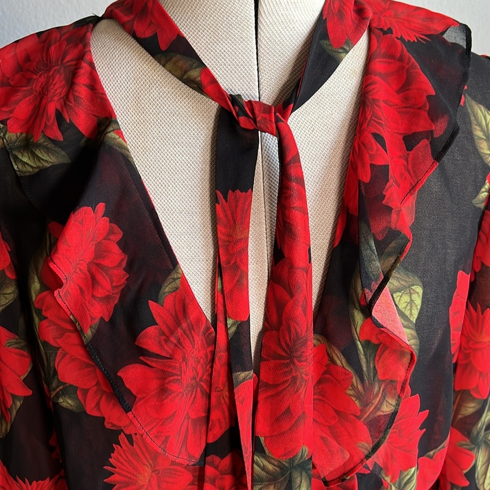 KEEPSAKE sheer red floral dark romance tie neck blouse - Picture 2 of 9